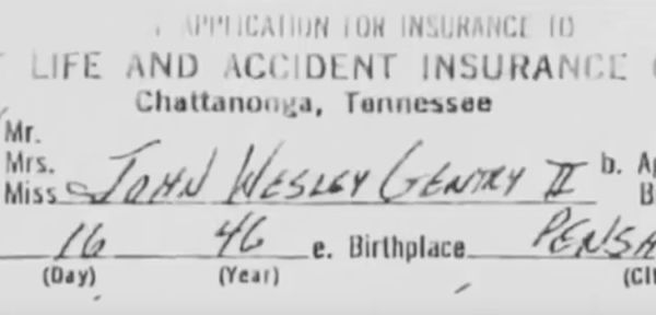 Life insurance policy on John Wesley Gentry II. Source: Death Row Stories